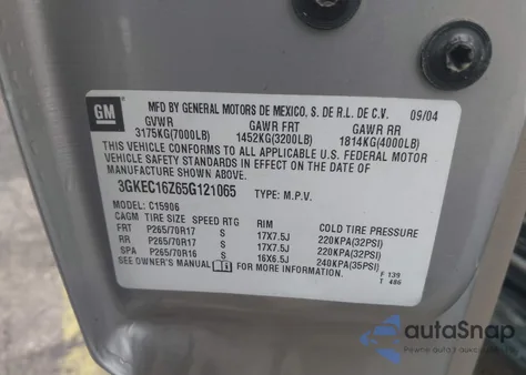 2005 GMC Yukon Xl 1500 Slt z USA, uszkodzony, nr VIN 3GKEC16Z65G121065